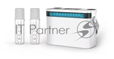 Переносная караоке система TRS2403 iconBIT K902W Колонка 10Вт, 2 микрофона Bluetooth, световые эффекты, аккумулятор в колонке 3000mAh и микрофонах, 22.3*9.6*15.7CM, белый