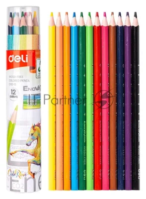 Карандаши цветные Deli EC112-12 Enovation, трехгранный профиль, пластик 12 цветов, картонный тубус (12шт)