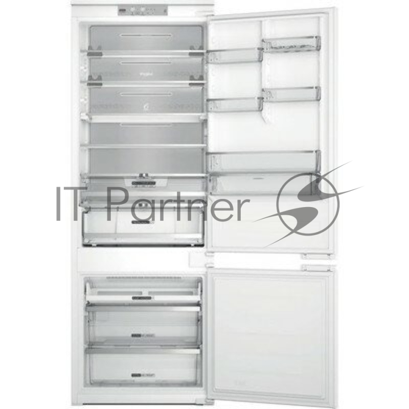 Холодильник встраиваемый Whirlpool WHSP70T241P 70 см, 193.5х54.3х69 см, 295/95 л, инверторный компрессор, автоматическая разморозка, зона свежести влажная, сенсорное управление, технология 6 SMYSL FreshControl, MultiFlow, FreezeControl, перенавешиваемые дверцы, скользящие направляющие, Италия
