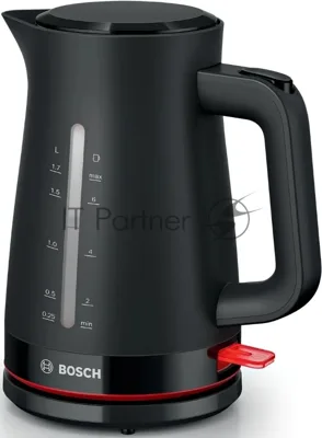 Электрочайник Bosch TWK3M123 черный, 1.7 л, 2400 Вт, скрытый нагревательный элемент