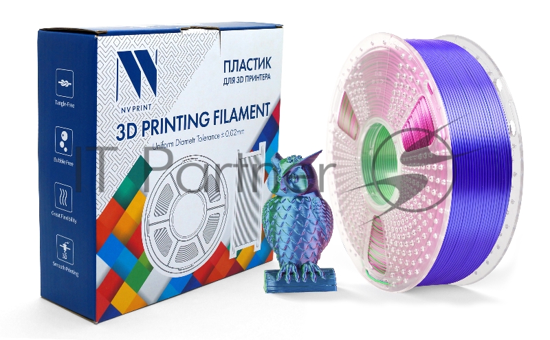Филамент NVPrint Silk PLA+ Blue/Green/Purple для 3D печати диаметр 1.75мм длина 330 метров масса 1 кг