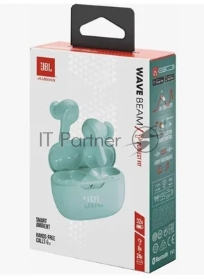 Наушники TWS JBL Wave Beam мятный, внутриканальные, Bluetooth, быстрая зарядка, до 8 ч