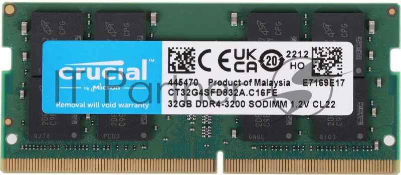 Оперативная память Crucial, DDR4, 32Gb (1x32 Gb), 3200 MHz, CL22, SO-DIMM, OEM