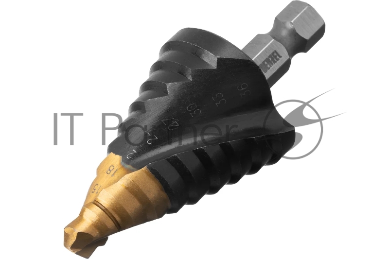 Сверло ступенчатое Denzel 9-12-15-18-21-24-27-30-33-36 мм, Р6М5, 6-гр. хвостовик