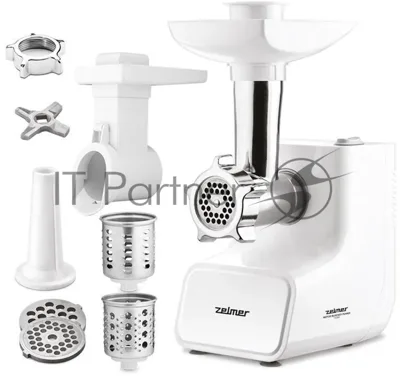 Мясорубка электрическая Zelmer ZMM3512B белый, 1500 Вт, 2.0 кг/мин, реверс, насадки - 4