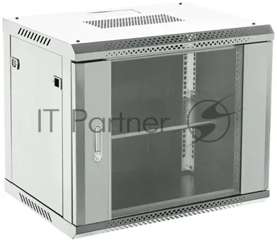 Настенный шкаф Rexant RAL 7035 19" 9U 600×450×501 (ШxГxВ), дверь стекло, металлическая задняя стенка, боковые съемные стенки