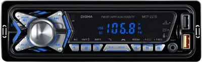 Автомагнитола Digma MCP-227B, 1 DIN, Bluetooth, USB Type-A, AUX, пульт ДУ