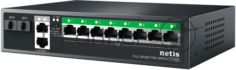 Коммутатор Netis P112GS, 8×1 Гбит/с PoE + 2×1 Гбит/с Uplink + 2×1 Гбит/с SFP, неуправляемый
