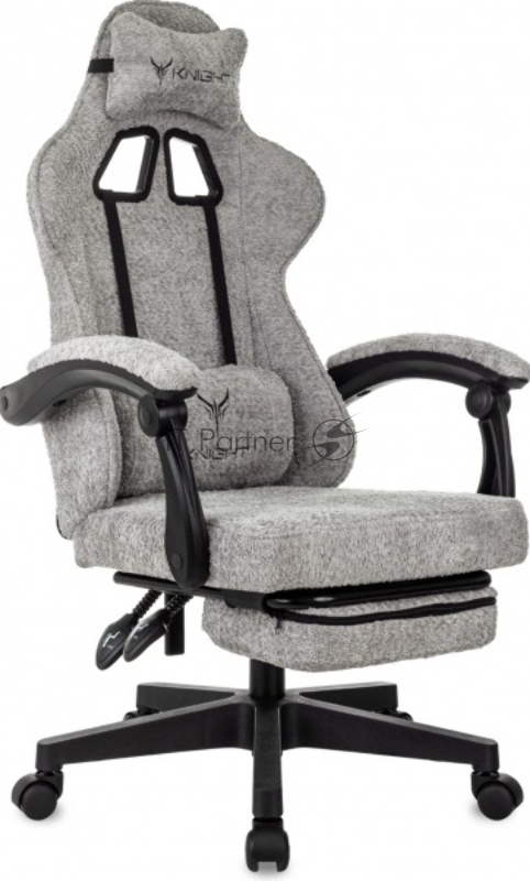 Кресло Knight Lord/F серый, экокожа, 120 кг, механизм качания, подставка для ног