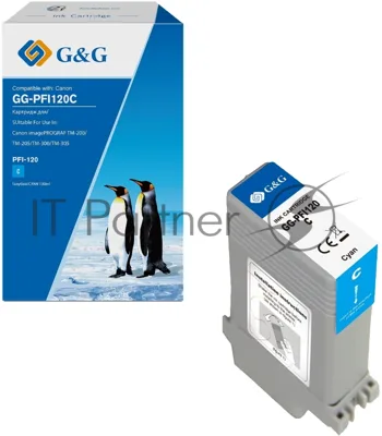 Картридж струйный G&G GG-PFI120C голубой (130мл) для Canon imagePROGRAF TM-200/205/300/305/250