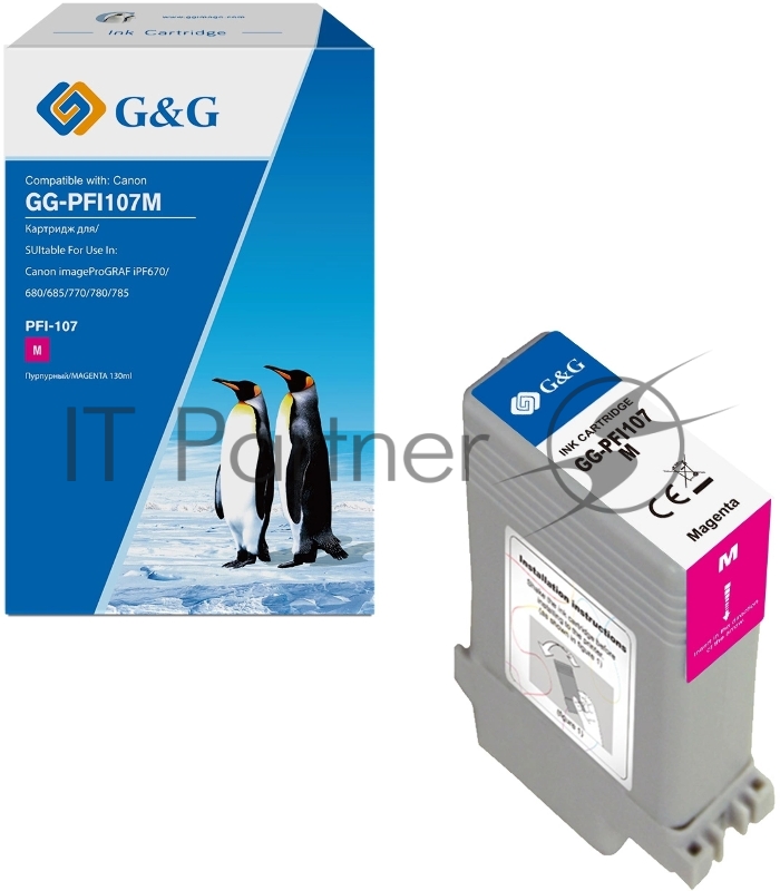 Картридж струйный G&G GG-PFI107M пурпурный (130мл) для Canon imageProGRAF iPF670/680/685/770/780/785