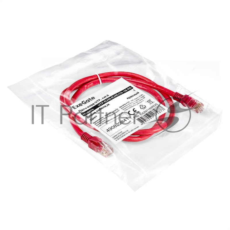 Патч-корд ExeGate UTP-RJ45-RJ45-C6-1M-RD, UTP, cat.6, 1м, красный