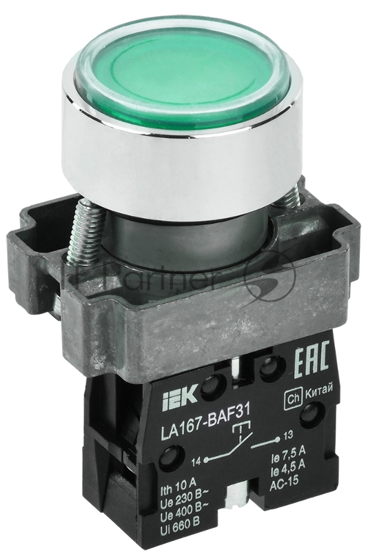 Кнопка IEK LA167-BAF31 d=22мм 1з зеленая