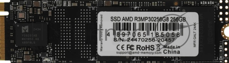 Накопитель SSD AMD Radeon R3MP30256G8, 256Gb, PCIe 3.0 x4, M.2 2280, NVMe, R/W 2000/1300