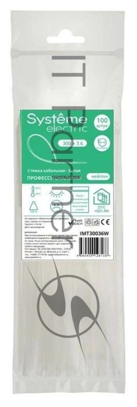 Стяжка кабельная SE IMT30036W 300х3.6 белый (уп. 100 шт)