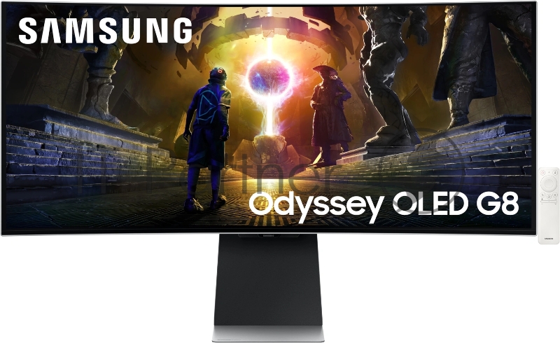 Монитор 34" Samsung Odyssey G8 S34DG852SI OLED 3440x1440, 175 Гц, 0.03 мс, 21:9, 250 кд/м², 2xHDMI 2.1, DP 1.4, USB Hub (2x USB), динамики (2x5 Вт), FreeSync, G-Sync, HDR10, изогнутый экран (1800R), серебристый