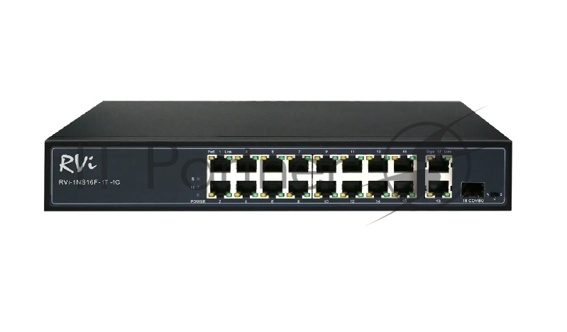 Коммутатор RVi RVi-1NS16F-1T-1C, 16×100 Мбит/с PoE + 1×1 Гбит/с Uplink + 1×1 Гбит/с SFP (Combo), неуправляемый
