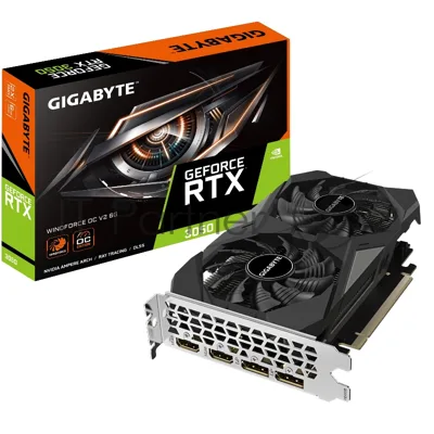 Видеокарта GIGABYTE GeForce RTX 3050 WINDFORCE V2 OC, 6 GB GDDR6, 96 bit, 2xDisplayPort, 2xHDMI, GPU 1042 MHz