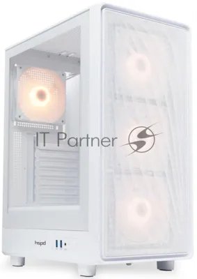 Компьютерный корпус HSPD M510, Mesh Mid Tower, белый, TG, 0.5 SPCC, 4x120мм ARGb ATX, mATX, mITX 180/280/160мм 1x2.5", 1x3.5", 7xPCI 2xUSB-A 3.0 517x277x418мм