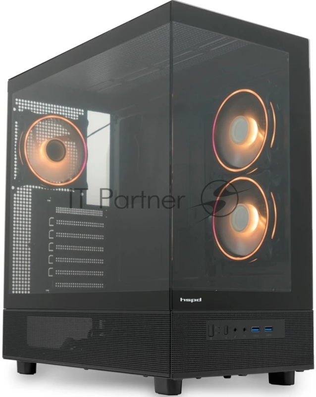 Компьютерный корпус HSPD F710, Panoramic Mid Tower, черный, TG, 0.5 SPCC, 3x120мм ARGb E-ATX, ATX, mATX, mITX 185/395/270мм 2x2.5", 1x3.5", 7xPCI 2xUSB-A 3.0 435x230x457мм