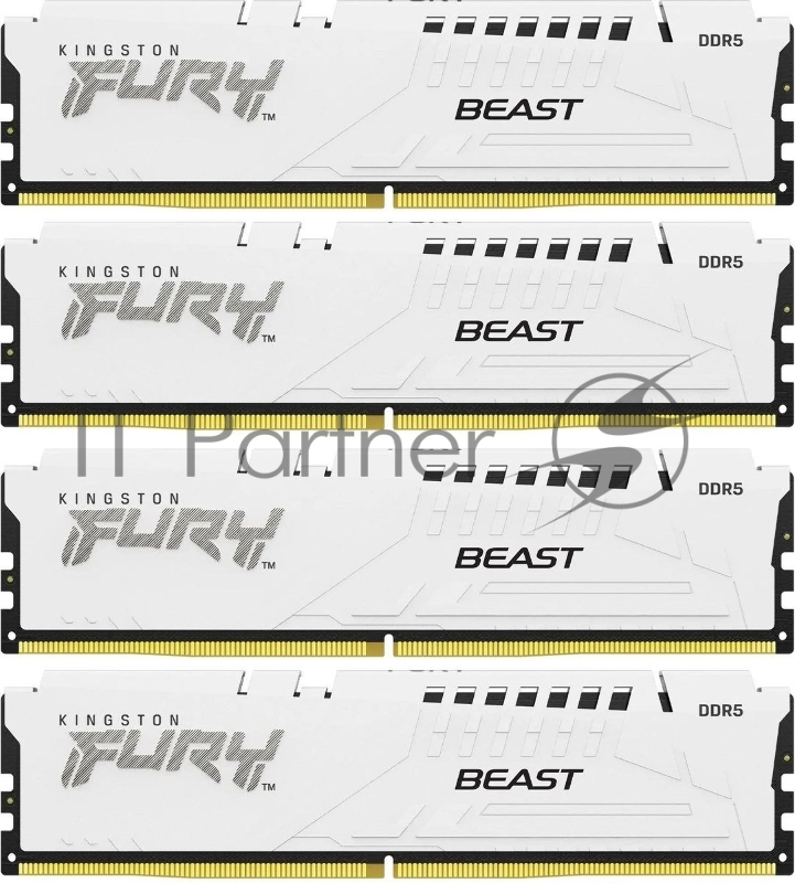 Оперативная память Kingston Fury Beast, DDR5, 128Gb (4x32GB), 5200MHz, CL40, DIMM, радиатор, белый