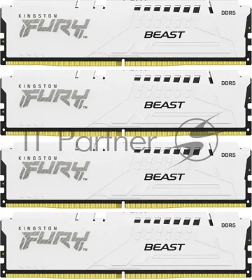 Оперативная память Kingston Fury Beast, DDR5, 128Gb (4x32GB), 5200MHz, CL40, DIMM, радиатор, белый