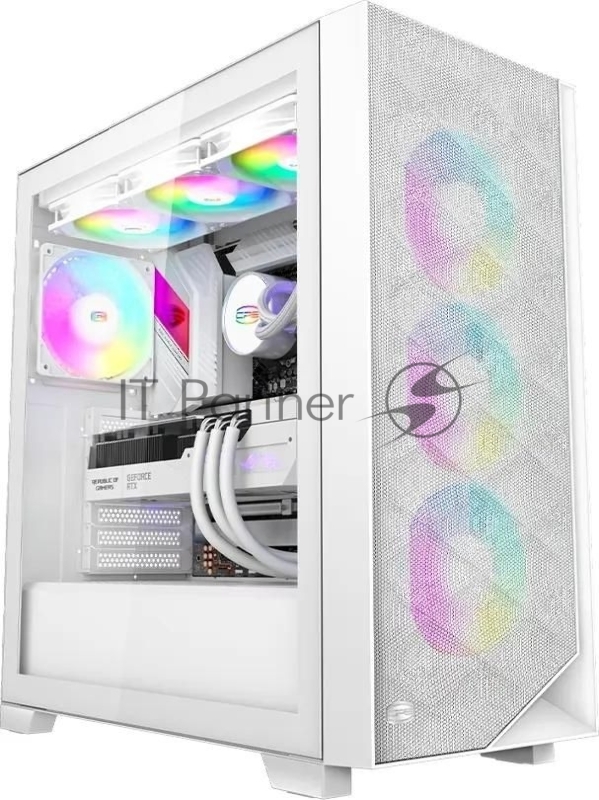 Компьютерный корпус PCCooler C3D510 WH ARGb, Tempered Glass Full Tower, White, TG, 0.7 SPCC, 3x120мм ARGb E-ATX, ATX, mATX, mITX 170/390/410мм 2x2.5", 2x3.5", 7xPCI 2xUSB-A 3.0 454.8x220x490.6мм