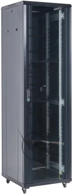 Напольный шкаф Rexant RAL 9005 19" 37U 600×600×1832 (ШxГxВ), дверь стекло, металлическая задняя дверь, боковые съемные стенки