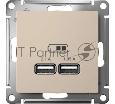 Розетка AtlasDesign USB A+A, 5В/2,1 А, 2х5В/1,05 А, механизм, песочный
