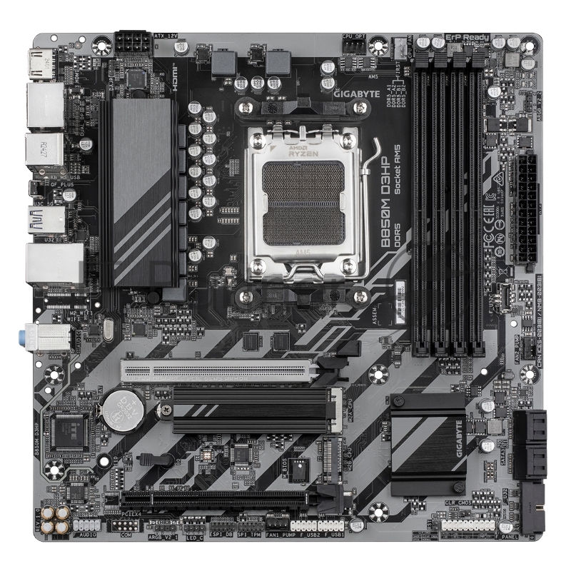 Материнская плата GIGABYTE B850M D3HP, AM5, AMD B850, 4xDDR5, 4xSATA, 2xM.2, 1xPCIe 5.0 x16, DisplayPort, HDMI, 1x1Gb LAN, 3x3.5 мм, 7.1, microATX