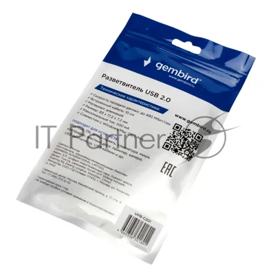 Разветвитель USB2.0 Gembird UHB-C201, 4xUSB2.0, кабель Type-C 10 см, алюминий, пакет