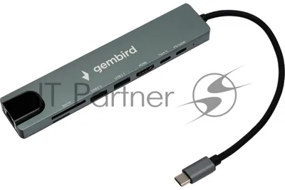 Док-станция Gembird UHB-D3, USB Type-C, USB 2.0, USB 3.1, USB Type-C PD87W, USB Type-C, HDMI, SD/TF, RJ45, USB Type-C