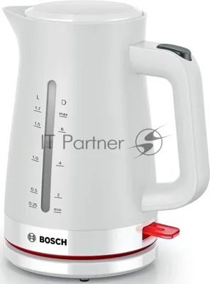 Электрочайник Bosch TWK3M121 белый, 1.7 л, 2400 Вт, скрытый нагревательный элемент