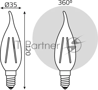 Лампа светодиодная филаментная Gauss Filament 5Вт цок.: E14 свеча 220B св. свеч. бел. нейт. (упак.: 10 шт)