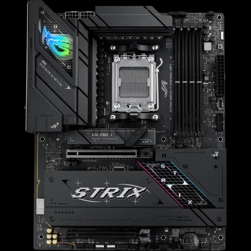 Материнская плата ASUS ROG STRIX B850-F GAMING WIFI, AM5, AMD B850, 4xDDR5, 4xSATA, 4xM.2, 1xPCIe 5.0 x16, 1xPCIe 4.0 x16, 1xPCIe 4.0 x4, DisplayPort, HDMI, 1x2.5Gb LAN, USB Type-C, 3x3.5 мм, 7.1, ATX