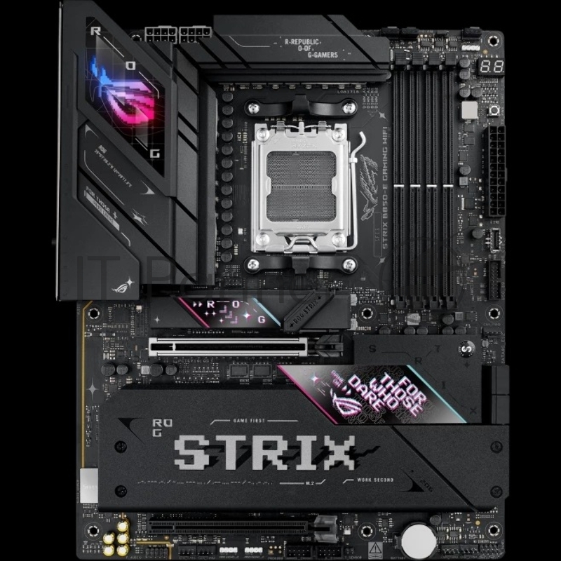 Материнская плата ASUS ROG STRIX B850-E GAMING WIFI, AM5, AMD B850, 4xDDR5, 4xSATA, 5xM.2, 1xPCIe 5.0 x16, 1xPCIe 4.0 x16, DisplayPort, HDMI, 1x5Gb LAN, USB Type-C, 3x3.5 мм, 7.1, ATX
