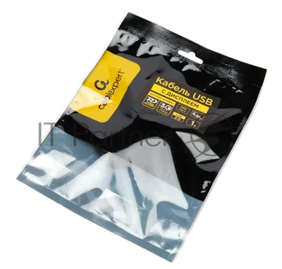 Кабель USB2.0 Cablexpert CCP-USB2-CMCM-SCR-1M, Type-C/Type-C, 6A, 66Вт, PD/QC3.0, дисплей, оплетка, медь, 1м, черный, пакет