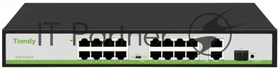 Коммутатор Tiandy TC-P3S019 Spec:H/1621/AT/180, 16×100 Мбит/с PoE + 2×1 Гбит/с Uplink + 1×1 Гбит/с SFP, неуправляемый