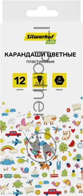 Карандаши цветные Silwerhof Eco 2.6 мм, шестигранный профиль, пластик, ассорти, 12 цветов, коробка с европодвесом