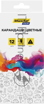 Карандаши цветные Silwerhof Color 2.65 мм, трехгранный профиль, дерево, ассорти, 12 цветов, коробка с европодвесом