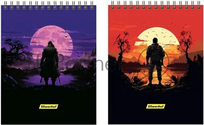 Блокнот Silwerhof Одинокий воин, A5, обложка картон, 60 л. клетка, гребень (2 шт)