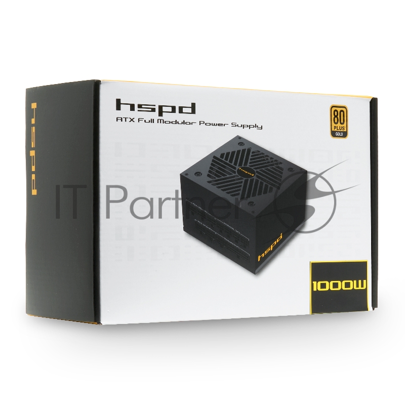 Блок питания HSPD, 1000W 80 PLUS Gold (ATX, 2.52, Full modular, 1x24(20+4)pin mesh 550мм, 1xCPU*2 8(4+4)pin 650+150мм, 2xPCIe*2 8(6+2)pin 500+150мм, 2xSATA*3 450+150+150мм, 1xMOLEX4pin*3 450+150+150мм, Active, 120x120мм, 150x140x86мм, APFC, OVP, UVP, SCP, OCP, OTP, OPP, NLO, SIP, black)