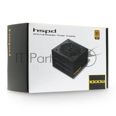 Блок питания HSPD, 1000W 80 PLUS Gold (ATX, 2.52, Full modular, 1x24(20+4)pin mesh 550мм, 1xCPU*2 8(4+4)pin 650+150мм, 2xPCIe*2 8(6+2)pin 500+150мм, 2xSATA*3 450+150+150мм, 1xMOLEX4pin*3 450+150+150мм, Active, 120x120мм, 150x140x86мм, APFC, OVP, UVP, SCP, OCP, OTP, OPP, NLO, SIP, black)