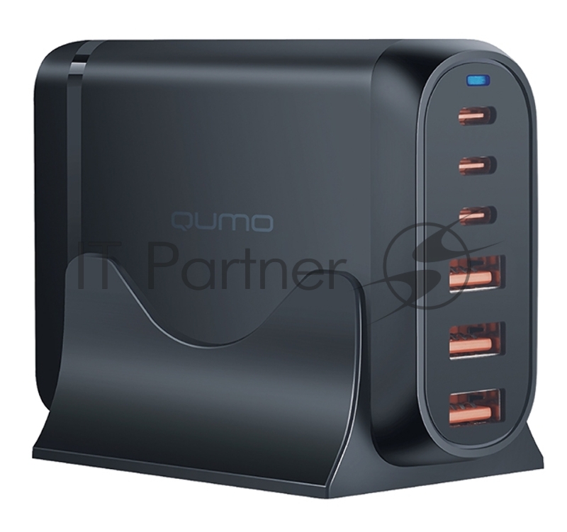 Сетевое зарядное устройство Qumo Energy Charger GaN PD 120 Вт, 3 USB-A + 3 USB Type-C,(0120), черный