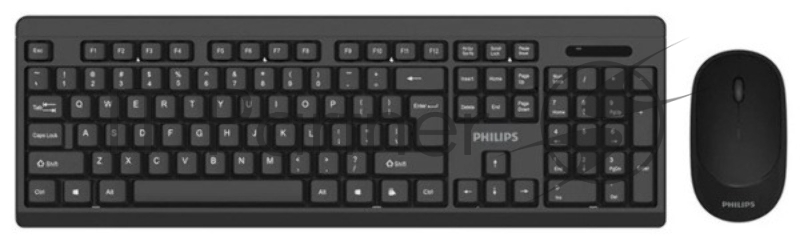 Комплект клавиатура+мышь Philips SPT6324 беспроводной, USB, 1000 DPI, чёрный