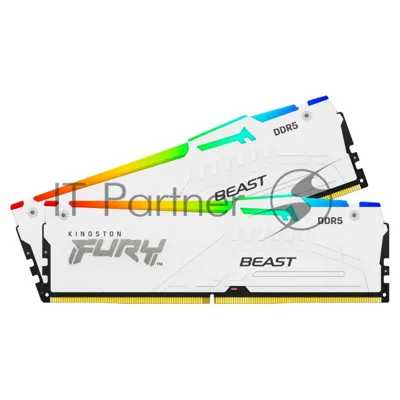 Оперативная память Kingston Fury Beast, DDR5, 64Gb (2x32Gb), 5600MHz, CL40, DIMM, с радиатором, RGB, белый