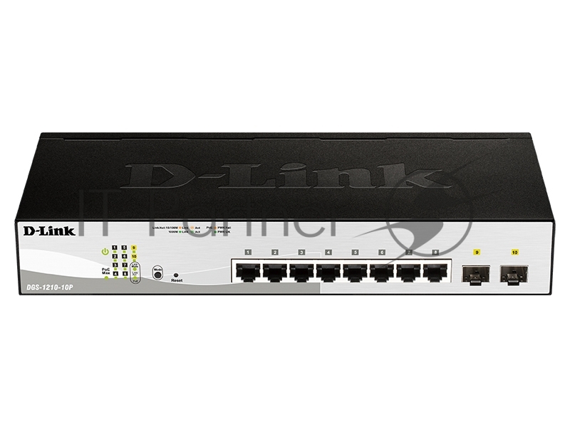 Коммутатор D-Link DGS-1210-10P/FL2A, 8×1 Гбит/с + 2×1 Гбит/с SFP, настраиваемый