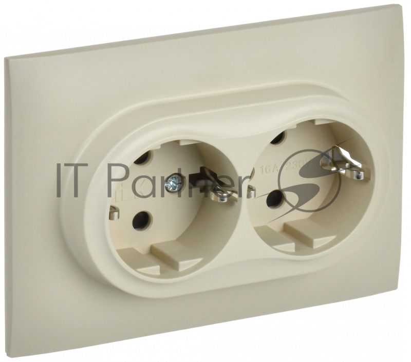 Розетка 2-местная IEK SKANDY SK-R07B (SK-R24-16-K10-F) с заземлением, с защитными шторками 16А в сборе, бежевый