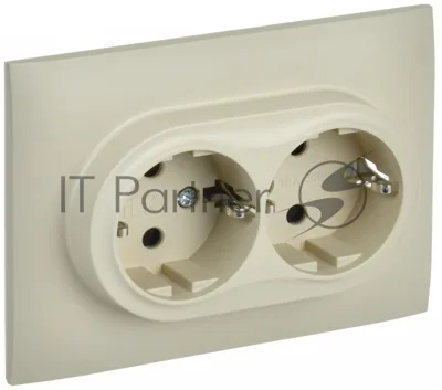 Розетка 2-местная IEK SKANDY SK-R07B (SK-R24-16-K10-F) с заземлением, с защитными шторками 16А в сборе, бежевый