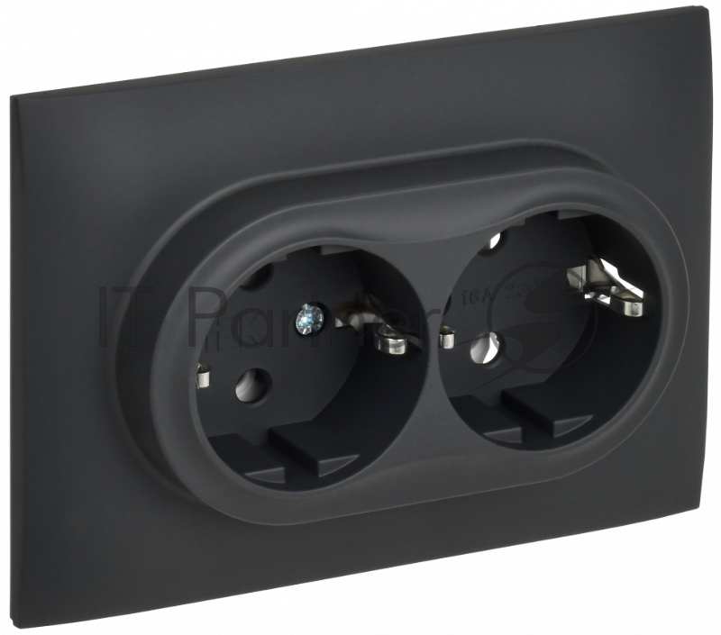 Розетка 2-местная IEK SKANDY SK-R08G (SK-R21-16-K53-F) с заземлением, без защитных шторок 16А в сборе, графит